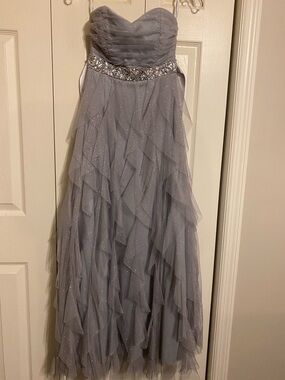 Strapless Silver-Gray Prom Dress with Beaded Waist